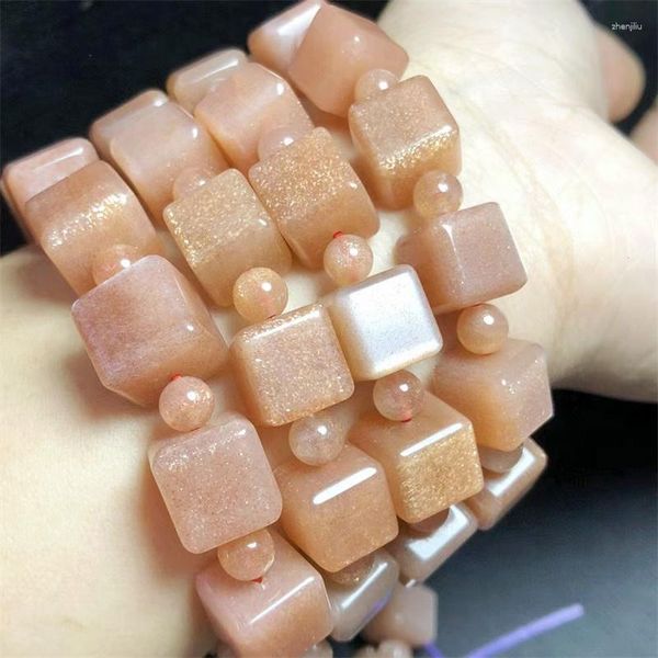 Bangle Natural Laranja Lua Pedra Cubo Pulseira Cristal Cura Moda Gemstone Mulheres Jóias Presente 1 PCS