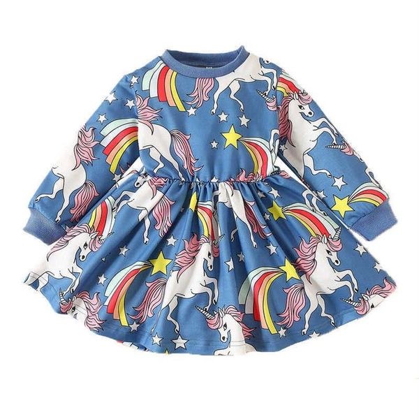 Ins bebê meninas vestido casual unicórnio arco-íris padrão roupas roupa designer de moda roupas de algodão 210529258r