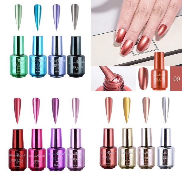 Oje 4pcs 8ml Ayna Oje Metalik Renkli Glitter Altın Uzun Kalıcı Diy Tırnak Tasarımı Vernik Jel Tırnak Sanat Süslemeleri 231011