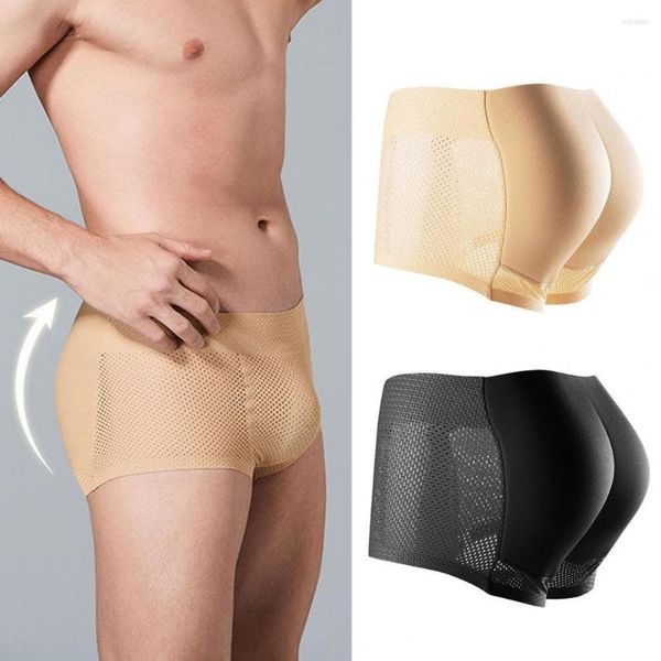 Onderbroek Naadloze Hip Lift Heren Slipje Ademend Middelhoge Effen Kleur Shaper Pad Shorts Mannelijke Boxers