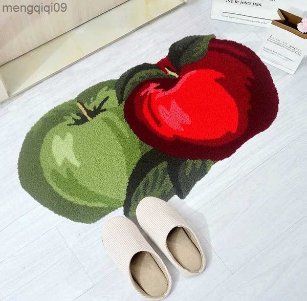 Decorazioni natalizie Tappeto a forma di mela verde rosso Tappeto da bagno di frutta Peluche antiscivolo Tappetino da bagno Tappeto da salotto Decorazioni per la casa di Natale R231004