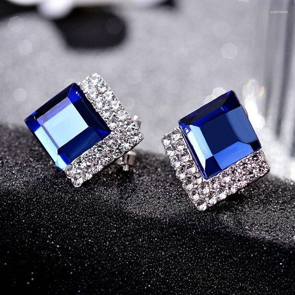 Brincos de garanhão 925 prata cor jóias diamante brinco feminino azul quadrado topázio safira granada pedra preciosa orecchini