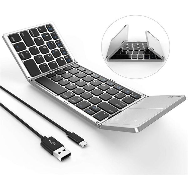 Teclado Bluetooth dobrável Dual Mode USB com fio Teclado Bluetooth com Touchpad recarregável para Android iOS Windows Tablet Sm23622979