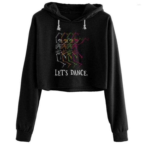 Hoodies femininos vamos dançar esqueletos halloween colheita mulheres kawaii goth grunge harajuku pulôver para meninas