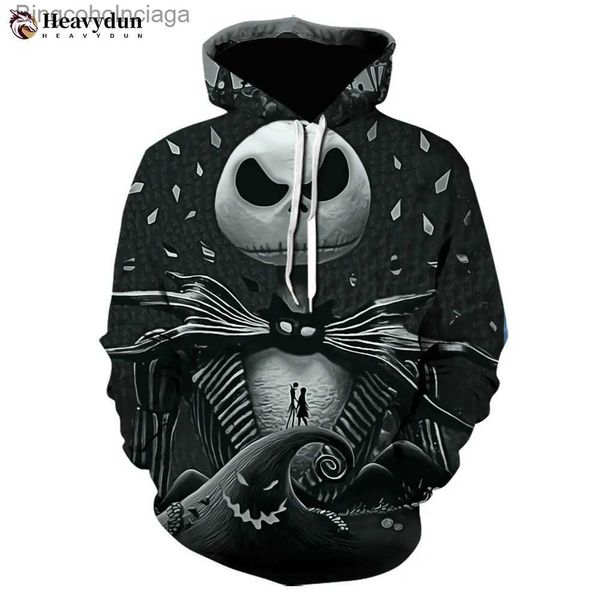 Moletom com capuz feminino 2023 Horro Movie Nightmare Before Christmas 3D Print Hoodie masculino casual Jack e Sally Hoodies streetwear moletom com capuzL231011