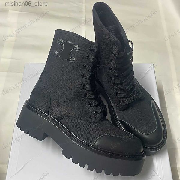 Сапоги BULKY LACED UP BOOT IN NYLON AND SHINY BULL BLACK Triomphe ботинки Женские дизайнерские ботинки из замши в стиле casual Сапоги Верх с фирменным ботинком на платформе Q231012