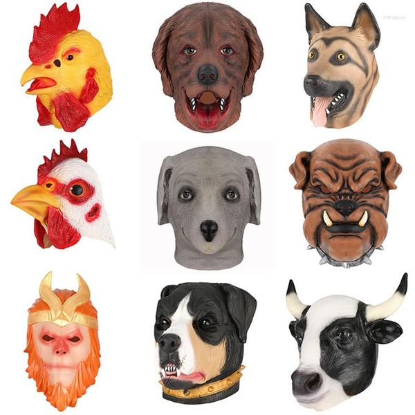 Articoli per feste Zodiaco Animale Pollo Cavallo Cane Maiale Tigre Testa Maschera in lattice Costume Puntelli di Halloween