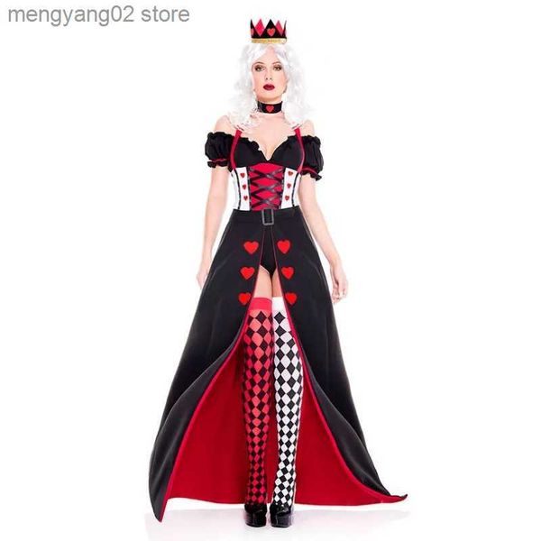 Tema traje alice no país das maravilhas cosplay vem rainha de corações vem rainha vermelha vem vestido sexy feminino com headwear t231011