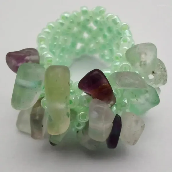 Cluster Anéis Elástico Fluorite Bead Anel de Dedo Stretch Tamanho 8-9 Jóias Para Mulher Presente X019