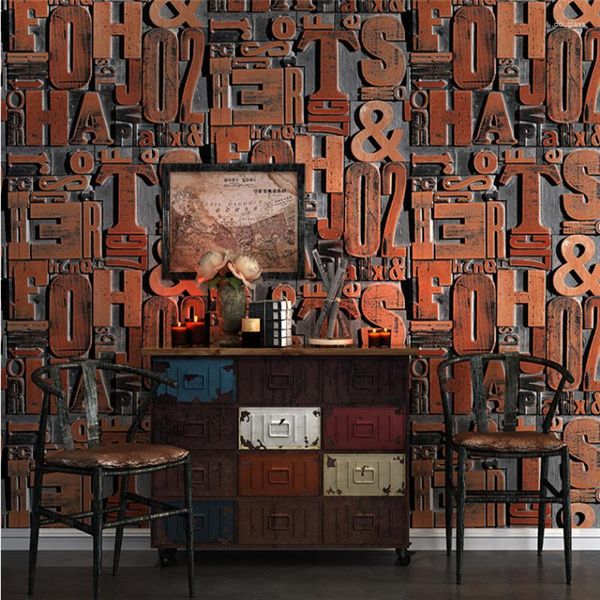 Wallpapers retro estilo industrial inglês 3d carta tridimensional papel de parede antigo churrasco loja bar salão de beleza decoração behang