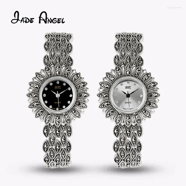 Наручные часы Jade Angel Стерлинговое серебро 925 пробы Наручные часы в стиле ретро Классический браслет Настоящий браслет