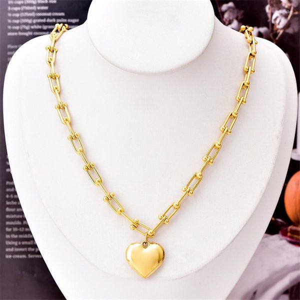 Colar brincos conjunto de aço inoxidável em forma de u corrente amor bloqueio coração para colares femininos jóias pulseiras