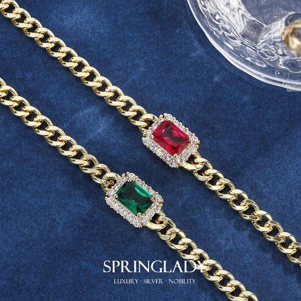 Charme pulseiras springlady vintage 18k cor de ouro retângulo corte 6 8mm rubi pedra preciosa para mulheres jóias presentes de aniversário