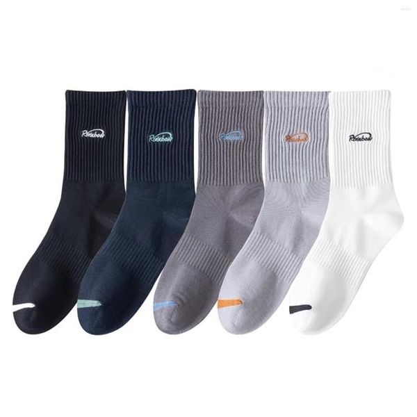 Männer Socken 5Pairs Baumwolle Atmungsaktive Casual Socke Einfarbig Gestreiften Frühling Sommer Dünne Schweiß absorbieren Sport Tube Mann