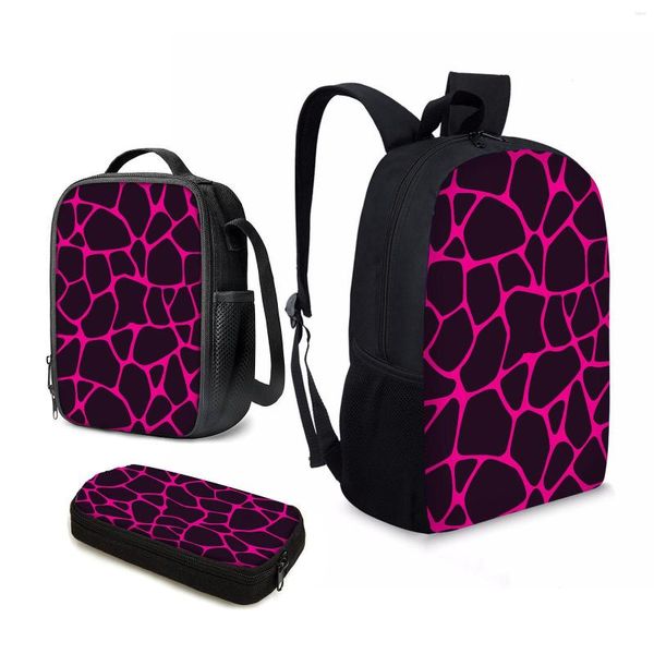 Schultaschen YIKELUO 3D-Giraffen-Texturdruck Teen Laptoptasche Rosa Tierrucksack Outdoor Wasserdicht Reise Mochilas Mittagessen