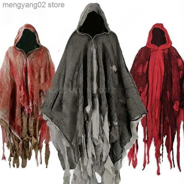 Tema Traje Unissex Halloween Fantasma Dementadores Cosplay Venha Horror Gótico Zumbi Esfarrapado Capas Com Capuz Dia Da Festa Morta Adereços Capas T231011