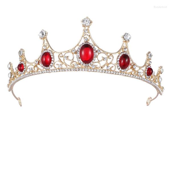 Fermagli per capelli Tiara nuziale Composto Corona di roccia cubana Corona di strass rossi Fascia da sposa