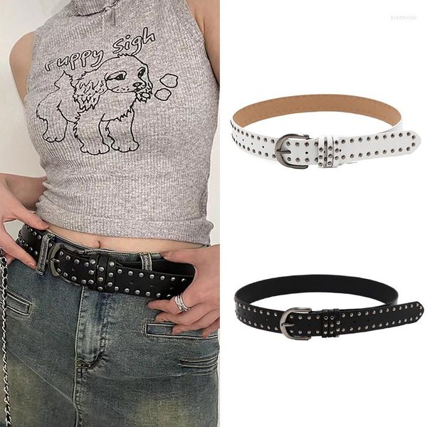 Cintos gótico couro rebite cintura cinto ajustável moda estilo cintura decorativa para jeans y2k mulheres fivela de metal acessórios