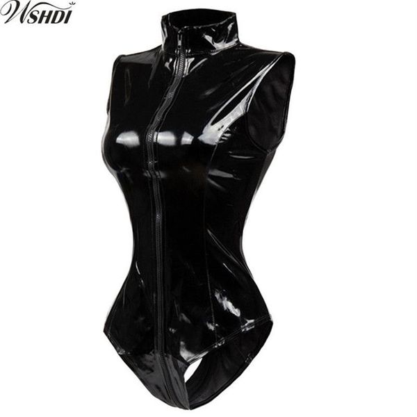 S-XXL Rot Schwarz Latex Wet Look Bodycon Catsuit Sexy Kunstleder Body Reißverschluss PVC Overall Cosplay Clubwear Tanz Kostüm Y2004268k