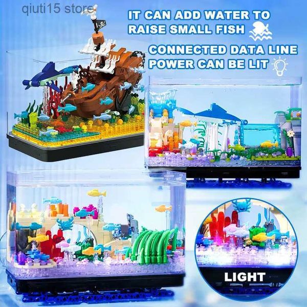 Blocchi Creativo Mini Acquario Acquario Alghe Biologia Modello di nave Kit di costruzione Naufragio Acquario fai da te con mattoni luminosi a LED Regalo giocattolo