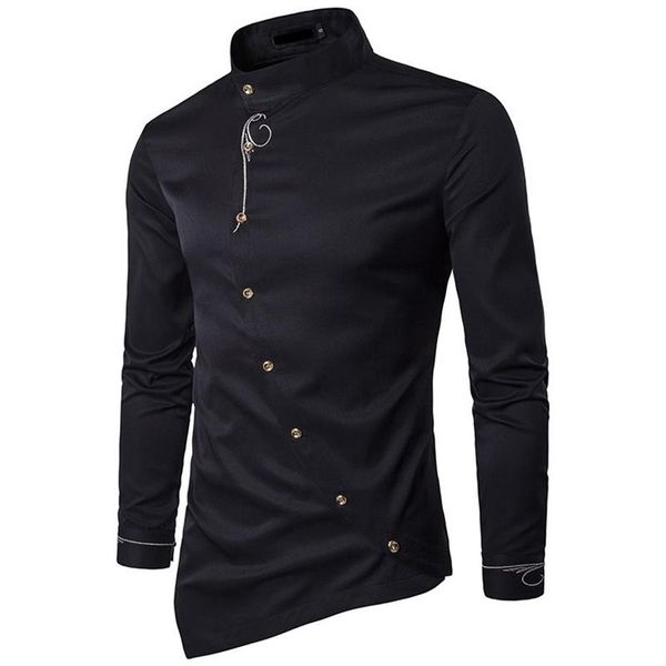 Männer Kleid Shirts 2021 Frühling Herbst Stickerei Unregelmäßige Schräge Taste Gebracht High-grade El Kellner Männer Kleidung Camisa soc2518