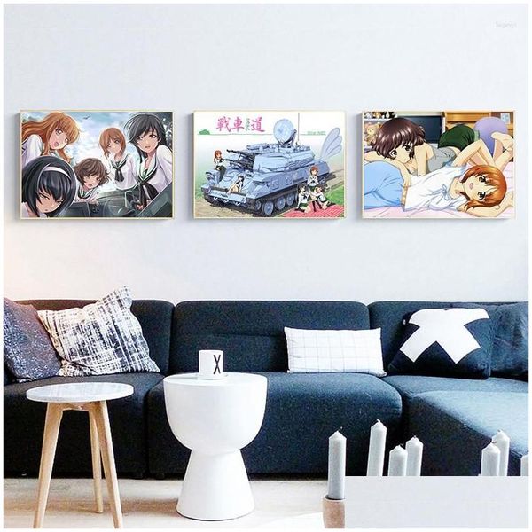 Pinturas Meninas Und Panzer Home Decor Japonês Branco Revestido Papel Cartaz Parede Gota Entrega Jardim Artes Artesanato Ot7VT