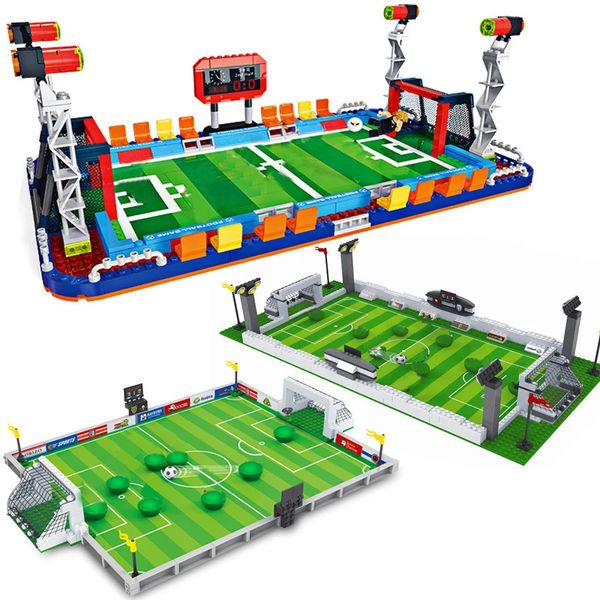 Transformação brinquedos robôs cidade campos de futebol modelo jogadores de futebol figuras conjunto blocos de construção equipe nacional minifig moc tijolo criança brinquedos construção ideia 231010