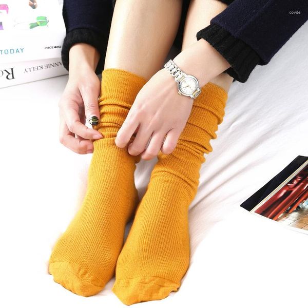Frauen Socken Vintage Japanische Hohe Frau Frühling Sommer Solide Farben Baumwolle Mädchen Lange Mode Koreanische Knie
