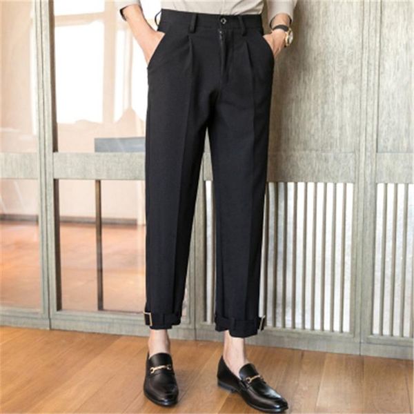 Calças de vestido preto dos homens coreano streetwear calças para homens casual solto ajuste perfume masculino pantalon traje homme 2020 spring188w