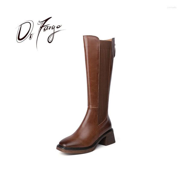 Женские ботинки DRFARGO, зима-осень, молния сзади, эластичная ткань, модный высокий каблук до середины икры на высоком каблуке 5,5 см, размер 34