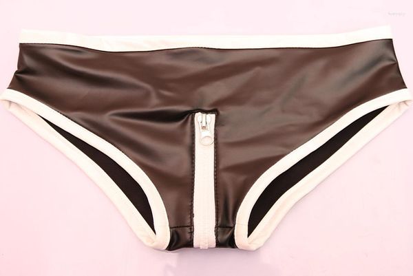 Shorts femininos mulheres senhora sexy cintura baixa zip virilha couro falso magro elegante