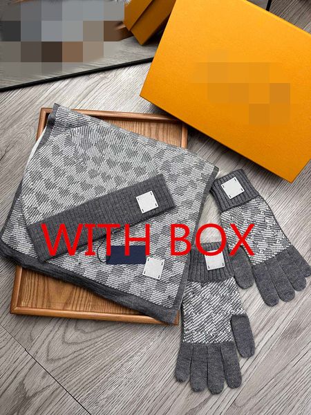 23SS Mode Neue Schal Mütze Handschuhe Set Für Mützen Männer Frauen Mode Hochwertige Wolle Winter 3 Stück Design Kappen Schal Designer Hüte Schals Wolle Beanie Wrap Schals Box