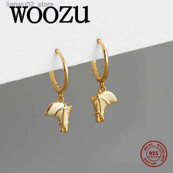 Outros acessórios de moda WOOZU Punk Real 925 Sterling Silver Horse Head Halloween Pingente Brincos para Mulheres Moda Festa Natal Jóias Presente Q231011