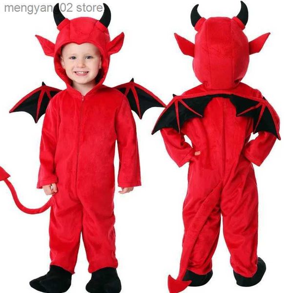 Tema Traje Crianças Red Demon Devil Evil Bat Vampiro Vestido Halloween Cosplay Vem Meninos Meninas Bull Ghost Party Papel Jogando Macacão T231011