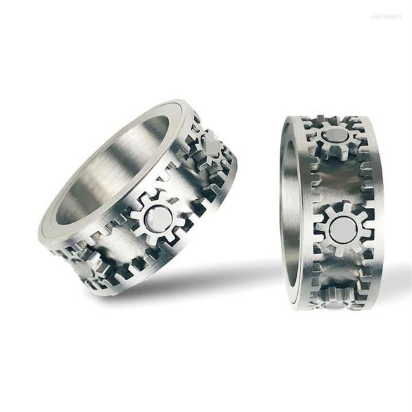 Cluster Ringe Edelstahl Zahnrad Ring für Männer Frauen Silber Farbe Doppelschicht drehbare Braut Sets Mode HipHop Schmuck Acces319I
