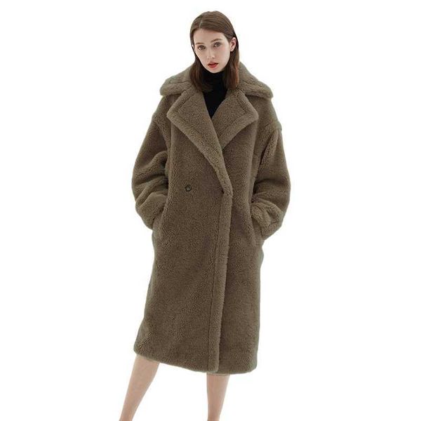 Элегантное длинное шерстяное пальто, пуховики оптом, женское зимнее кашемировое шерстяное пальто Тедди, женская куртка-парка больших размеров с меховым воротником 15033U