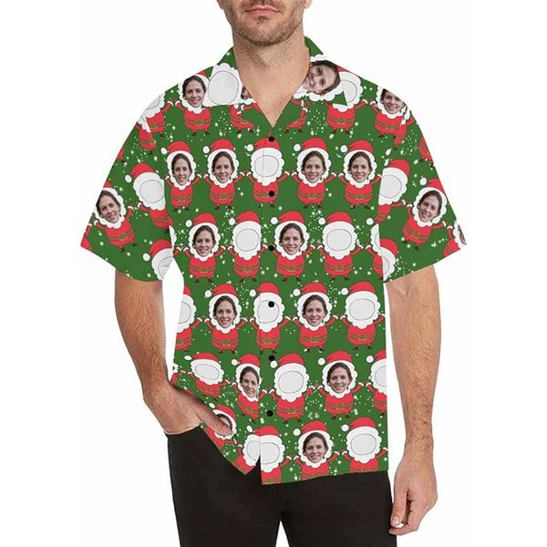 Camisa havaiana de rosto personalizado para homens personalizados camisa havaiana foto tropical Aloha camisa Família Aniversário Presente de Natal