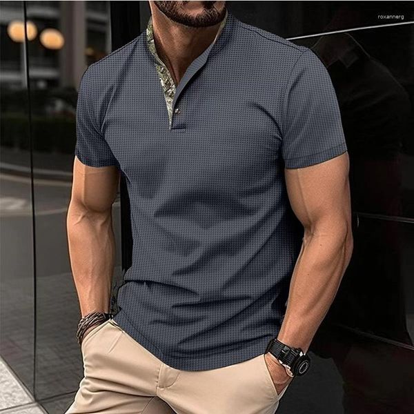 Herren Polos Sommer Waffel Kurzarm POLO Shirt Doppelschicht Stehkragen Casual Büro Leichtes Business T-Shirt