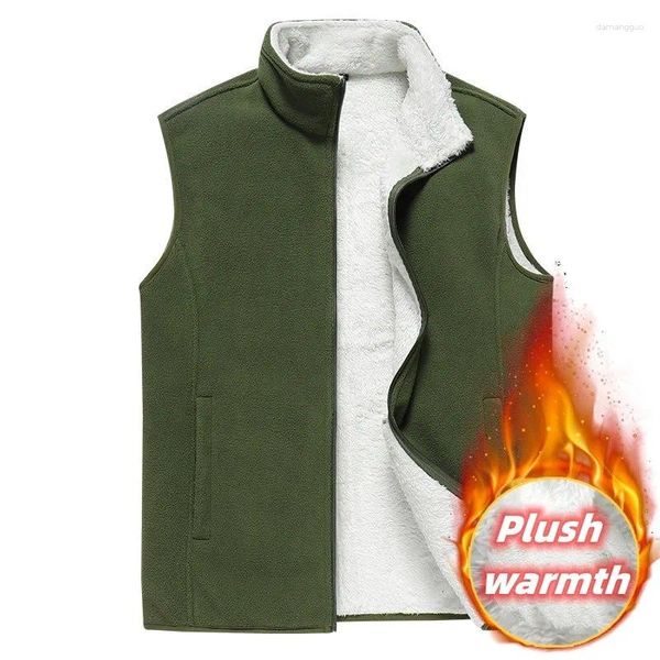 Gilet da uomo Gilet in peluche Autunno Inverno Moda Capispalla Senza maniche Collo alto Top Casual Tasca con cerniera Sport Giacca da jogging Cappotti