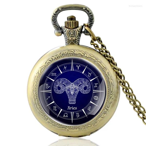 Карманные часы Двенадцать созвездий Овна, винтажные кварцевые часы, уникальные часы с подвеской, мужские и женские ожерелья, подарки