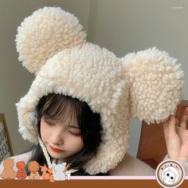 Berretti Orecchie da orso Cappello Plus Size Donna Peluche Animale Inverno Addensare Caldo Bomber con Grandi Kawaii Soffici Berretti T130