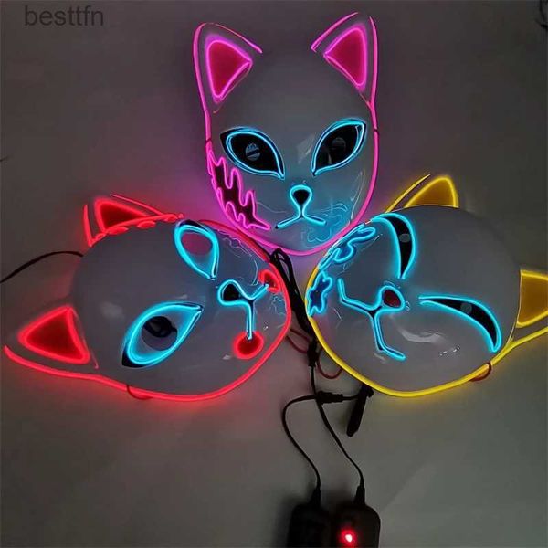 Accessori per costumi Demon Slayer Glowing EL Wire Mask Kimetsu No Yaiba Personaggi Cosplay Come Accessori Anime giapponesi Fox Halloween LED MaskL231011