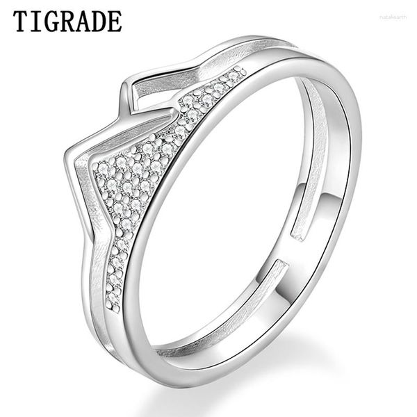 Cluster Ringe Tigrade Echt 925 Sterling Silber Für Frauen Mädchen Hohl Mountain River Ring Vintage Hochzeit Zirkon Modeschmuck