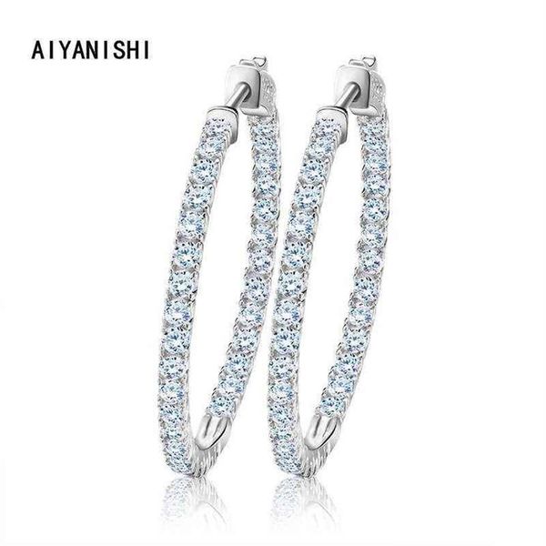 Aiyanishi real 925 prata esterlina clássico grande hoop brincos luxo sona diamante hoop brincos moda simples presentes mínimos 220108279m