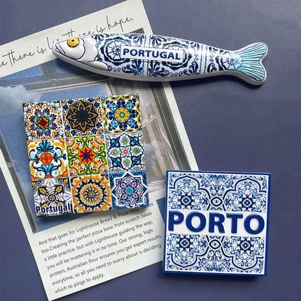 Ímanes de frigorífico estilo português frigorífico com lembranças turísticas adesivo magnético criativo pintado 231010