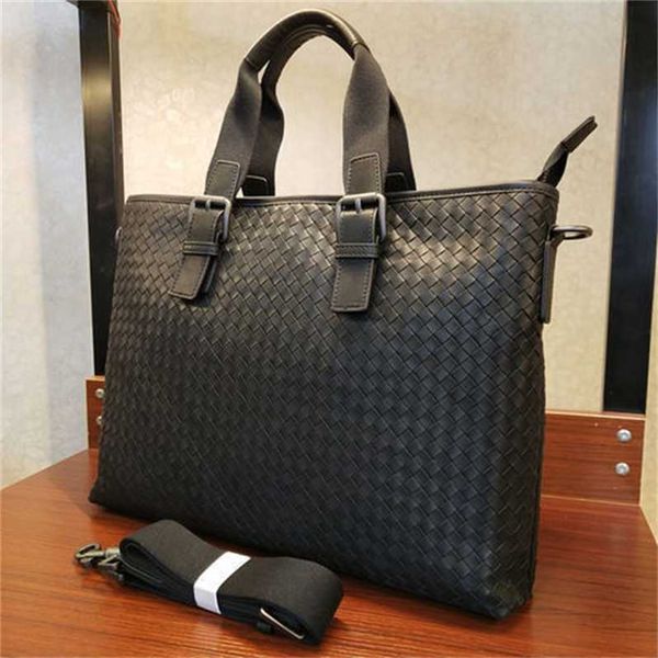 Bolsa de mão Bvs Designer Bolsa Tecido Tricô Atado com Logotipo Tote para Homens Jovens Camada Superior Couro de Bezerro Tecido à Mão Negócios Lazer Maleta Presente L3PM