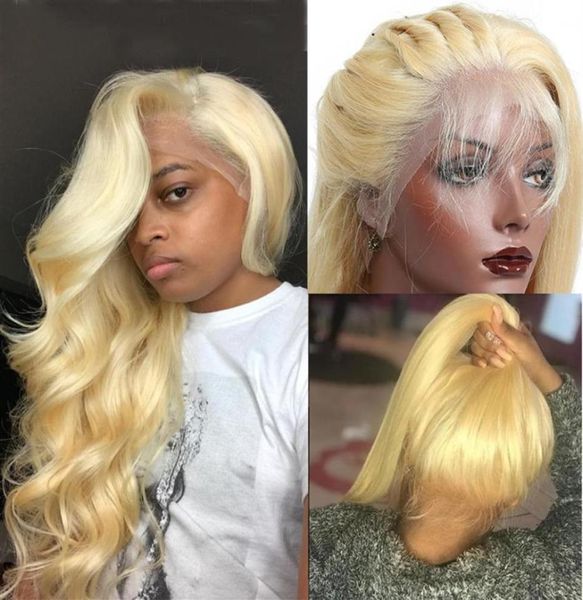 Blonde Human Hair Lace Front Wig Prucked The Body Wave Peruvian Hairless 613 Blonde Full кружевные парики для черных WOM2574967