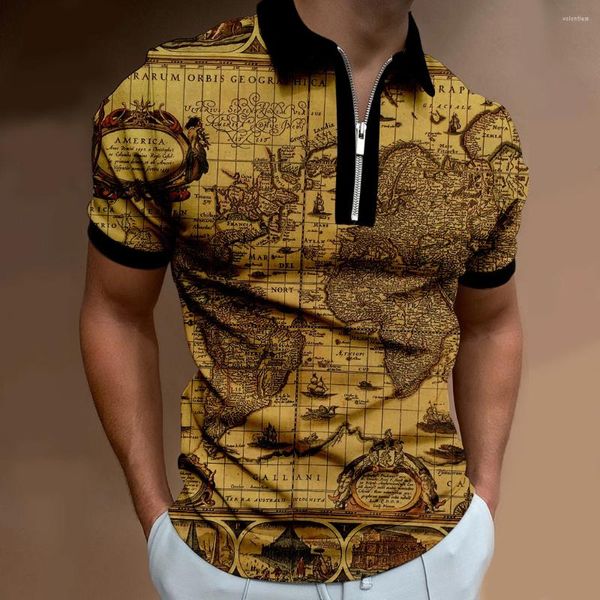 Fatos masculinos 2023 Summer Spot Digital Impresso Camuflagem Mapa Polo Camisa