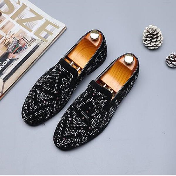 Erkekler Gece Kulübü Süet Deri Loafers Erkekler Perçinler Elmas Parti Daireleri Adam Moccasins Oxfords Sıradan Ayakkabı Büyük Boyut 47 10a6