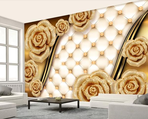 Tapeten Papel De Parede Luxus Goldene Rose Weiche Tasche Schmuck 3d Wallpaper Wandbilder für Wohnzimmer TV Sofa Wand Schlafzimmer küche Restaurant